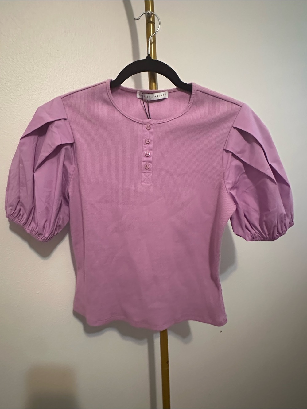 English Factory Lavender Puff Sleeve Henley Top